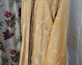 1920's Vintage Moroccan Robe/ 100% Silk / Metallic Ornamentation/ Embellished Brocade/ Long Kaftan/ Rare Find!