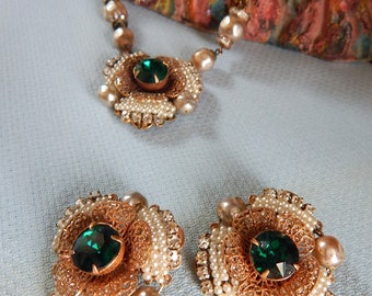 Miriam Haskell Like Necklace and Earring Set/ Clip Earrings/ Faux Pearls