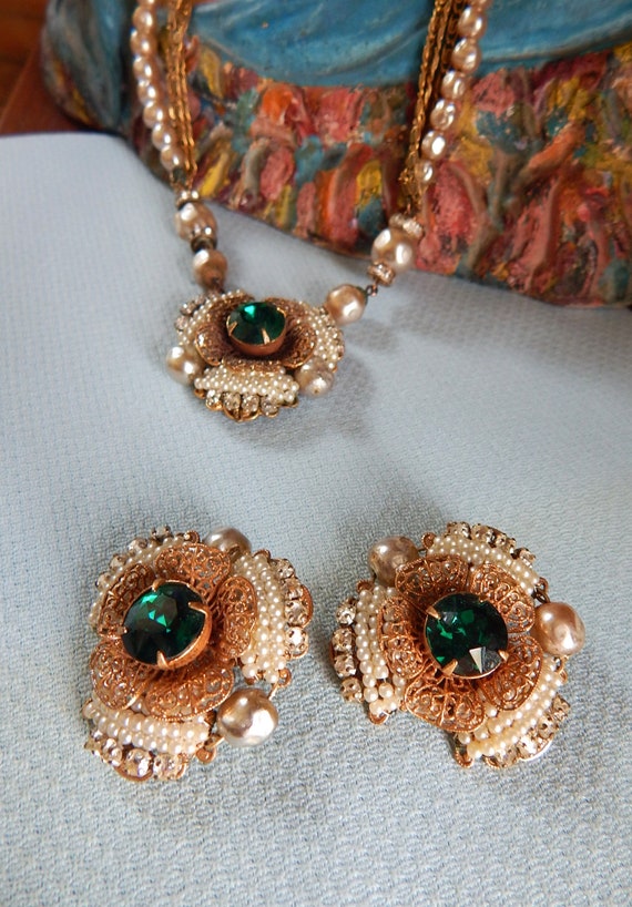 Miriam Haskell Like Necklace and Earring Set/ Clip