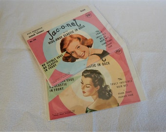 Redecillas de nailon negras Jac-O-Net vintage: paquetes sellados de la década de 1940