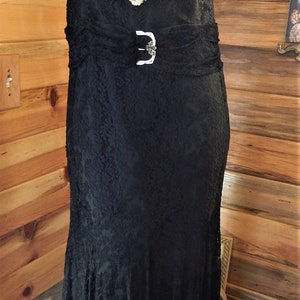 Vintage Black & Beige Lace Dress/ 1929/ Deco Buckle/ Lined