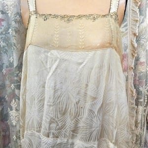 1920&#39;s Silk Slip/ Lace Bodice/ Bronze Metallic Threading/ Drop Waist