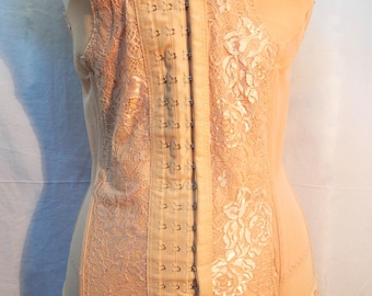 Peach Color Hook & Eye Corset - Lace Front with Roses - XL