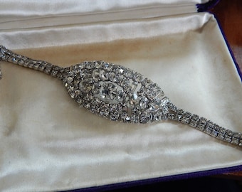 Vintage Lilly Dache Rhinestone Bracelet, 1940s Designer Jewelry
