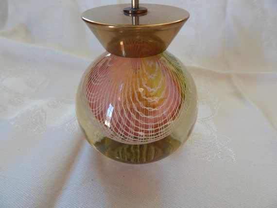 Push Top Rainbow Glass Perfume Bottle/ Brass Top … - image 3