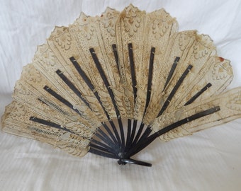 Rare Pierced Vellum Hand Fan - 1880's - Dutch Indonesian - Hand Carved Ribs