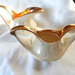 Mid Century Sugar & Creamer/ Pearl Lusterware/ Gold Tone Accents