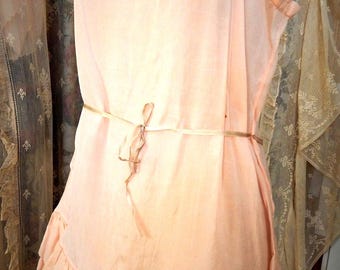 1920's Dainty Chemise/ Silk Ribbon Strap & Tie Waist/ Ruffled Hemline