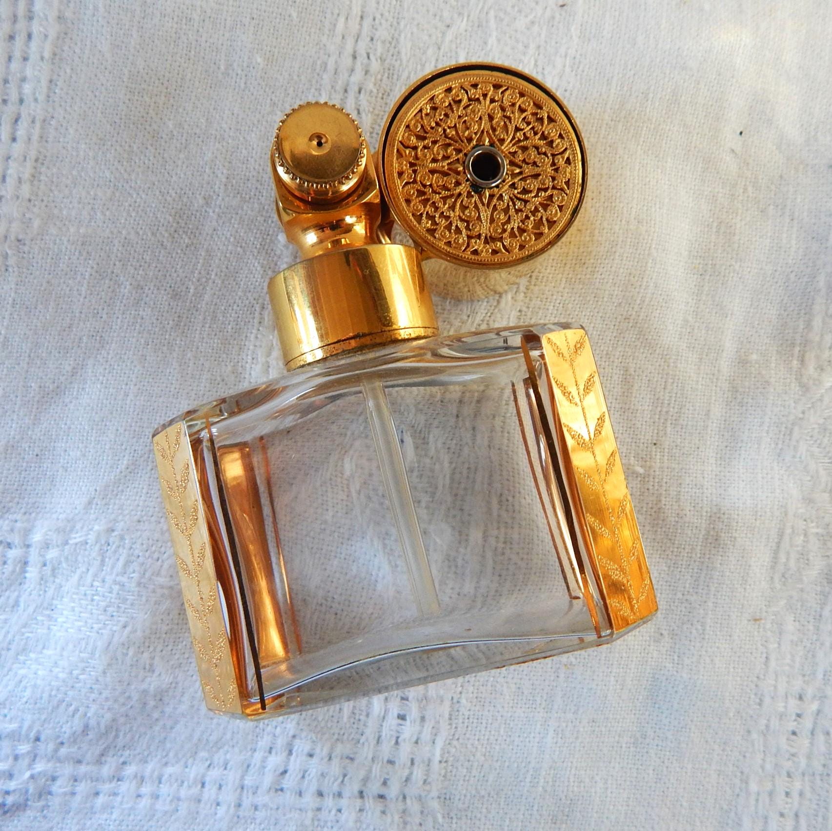 Vintage Marcel Franck Perfume Bottle/ Gold Tone Accents/ Corner