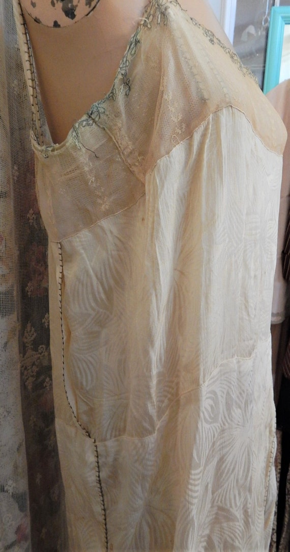 1920's Silk Slip/ Lace Bodice/ Bronze Metallic Th… - image 4