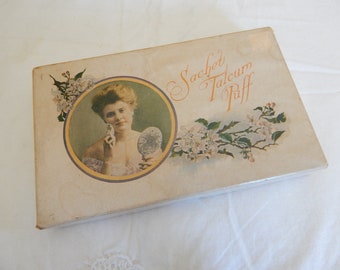 Rare Victorian Sachet Talcum Puff/ Circa 1903/ Original Box/ Talc Puff Company - Asheville, N.C.