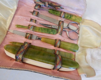 Vintage Premalite 7 Piece Nail Kit/ Leather Case/ Circa 1920-30/ Ladies Grooming Set