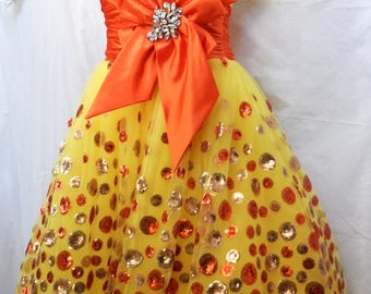 Whimsical Sequins & Tulle Prom Dress/ 80's Party Dress/ Size 6/ Yellow Tulle Dress