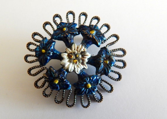 Edwardian Floral Brooch - Hand Painted - image 1