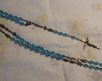 Turquoise Blue Crystal Rosaries/ Italy/ Assorted Religious Charms/ 26 Inches