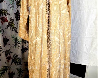 1920's Vintage Moroccan Robe/ 100% Silk / Metallic Ornamentation/ Embellished Brocade/ Long Kaftan/ Rare Find!