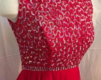 Prom Night - Mike Benet Flaming Red Formal/ 1970's/ Small Size/ Red Sequin Gown/ Homecoming