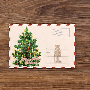 Cartão postal de Natal estilo vintage com quebra-nozes e um Natal muito feliz