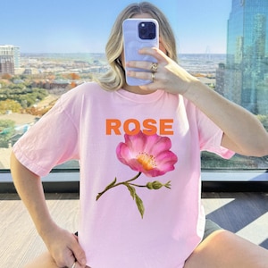 Retro Rose Flower Graphic T-shirt, Floral Tee, Unisex Cotton Shirt, Botanical Print Top, Nature Inspired Clothing, Flower T-shirt