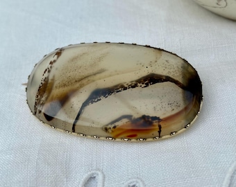 Antique Montana Agate Brooch with Geogian Style Gold Setting