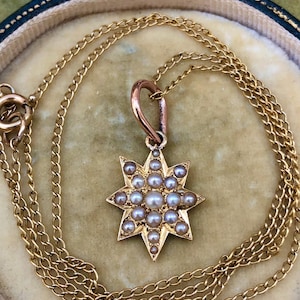 Antique 18ct gold Seed Pearl Celestial Star Charm with French Owl Mark with/without 9ct Gold Vintage Chain, postage included