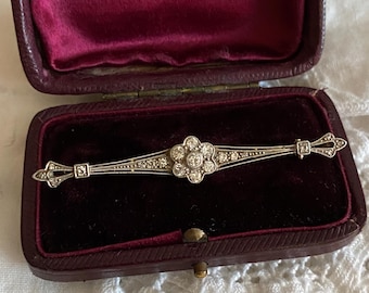Broszka diamentowa w stylu art déco z epoki edwardiańskiej, 18-karatowe złoto, platyna, 0,50 ct diamentów w starym szlifie