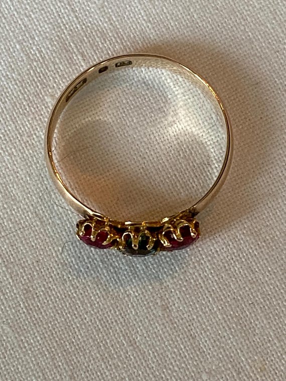Antique  Ruby and Green Paste Trilogy Ring set in… - image 3