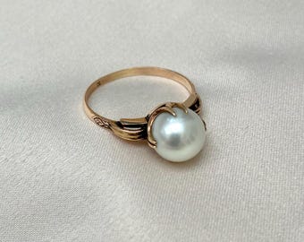 Pierścionek z perełką Art Deco Solitaire z 14-karatowego różowego złota, rozmiar UK/Aus O, US 7,25
