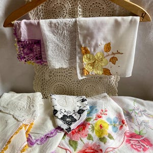 Bundle of 9 Vintage Handkerchiefs – Floral, Embroidered, Monogrammed & Crochet-Edged Linens (1930s–1970s)