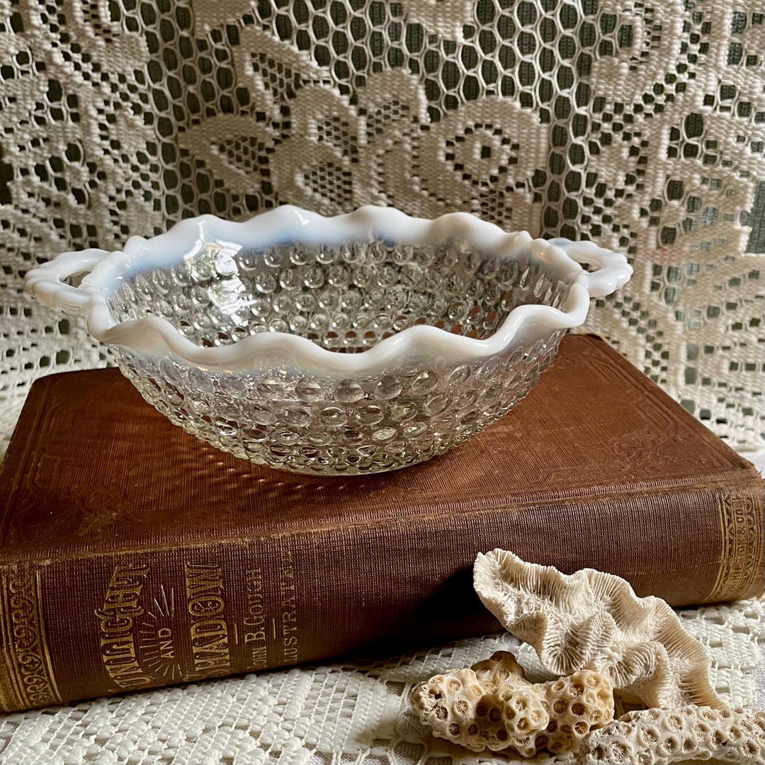 Vintage Hobnail Opalescent Glass Bowl / Ruffled Edge Candy Dish With ...
