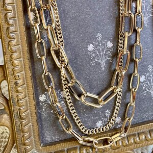 Vintage Gold Multi Chain Triple Strand Curb Link, 90s Corporate Luxury Jewelry