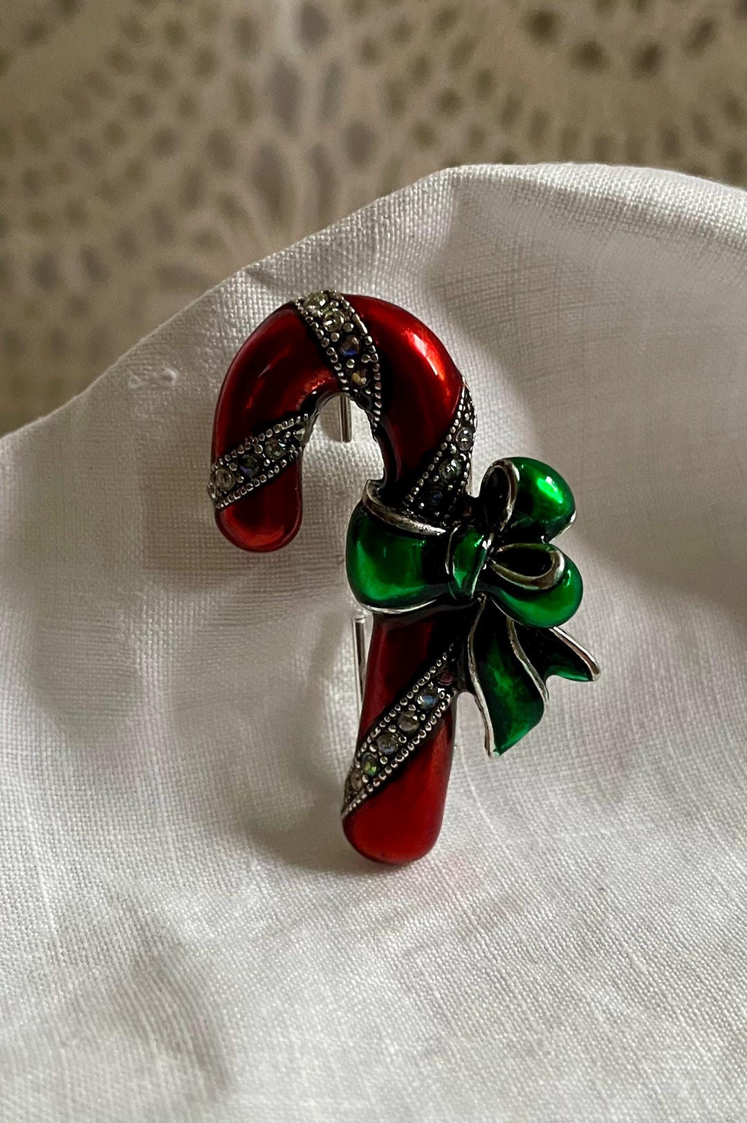 Vintage Candy Cane Pin, Christmas Red Green Rhinestone Brooch, 90s ...