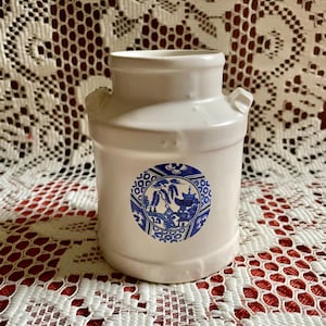 Vintage McCoy Pottery Milk Can – White Bisque with Blue Oriental Scene, USA #330
