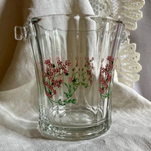 Vintage Fidenza Glass Vase: Pink Floral Ice Bucket Style - 5.5&quot; Cottagecore Jar