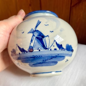 Vintage Zenith Gouda Delft Blue Vase | Hand Painted Dutch Windmill Pottery | Holland