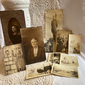 Vintage Photograph Collection – Set of 11 Black and White Photos, Portraits & Postcards, 1940s to 1950s and Earlier