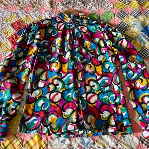 Vintage 1991 Abstract Print Blouse | Colorful Art Wear Top | High Neck Statement Shirt Size 10