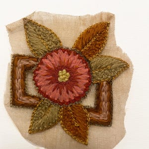 1920s Vintage French Textile Trimming, Woollen Yarn and Metallic Threads, Floral and Leaf Motif
