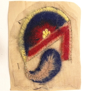 Vintage French Art Deco Embroidered Appliqué, Fluffy Wool and Metallic Threads