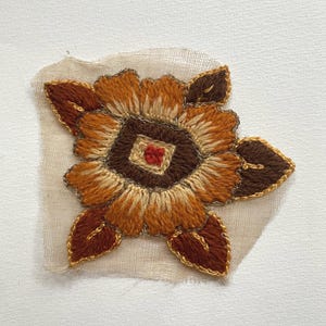 Vintage French Floral Embroidered Appliqué, Woollen Yarn, Silky Yarn, Metallic Thread