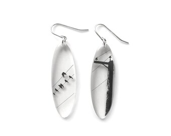 Tall Oval Crow Pole Earrings