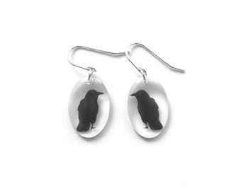 Small Oval Crow Earrings