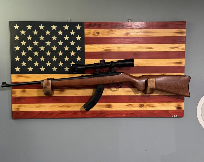 Decorative Rifle Platforms Handcrafted Wooden American Flag Gun Display - Wall-mounted Rifle Rack ...