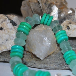 Turquoise Bracelet, Fluorite, Sterling Clasp, Faceted Stone, Green Turquoise, Heishi Beads, OOAK, Unique, Natural Stone, DoreenDesigns image 3