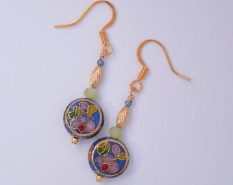 Cloisonne Enamel Dangles, Blue, Red, Pink, Gold, One of a Kind, DoreenDesigns, Every Day Earrings, Cheerful, Vacation, Handmade, Beaded