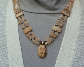 Picture Jasper Pendant Necklace, Double Strand, Peach Quartz Nuggests, Nature Stone, 20 in. long, DoreenDesigns, Original, One of a Kind