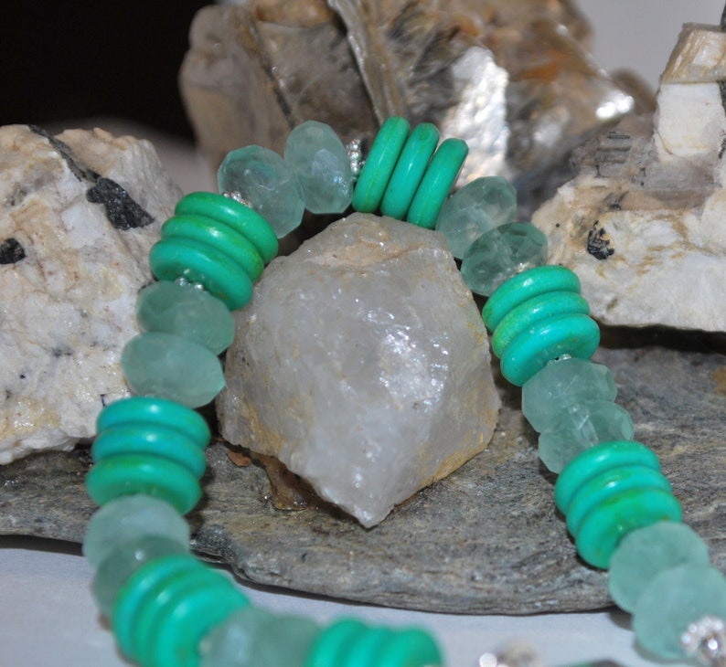 Turquoise Bracelet, Fluorite, Sterling Clasp, Faceted Stone, Green Turquoise, Heishi Beads, OOAK, Unique, Natural Stone, DoreenDesigns image 3