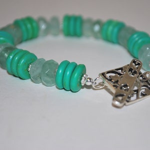 Turquoise Bracelet, Fluorite, Sterling Clasp, Faceted Stone, Green Turquoise, Heishi Beads, OOAK, Unique, Natural Stone, DoreenDesigns image 4