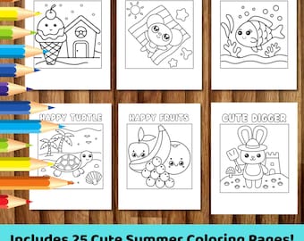 Dibujos para colorear de verano para niños: Diseños de playa y animales (PDF imprimible)