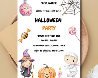 Uitnodiging voor Halloween-feest voor kinderen | Griezelige, bewerkbare sjabloon (digitale download)